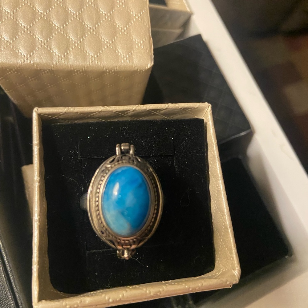 Blue Oval Stone Silver Ring